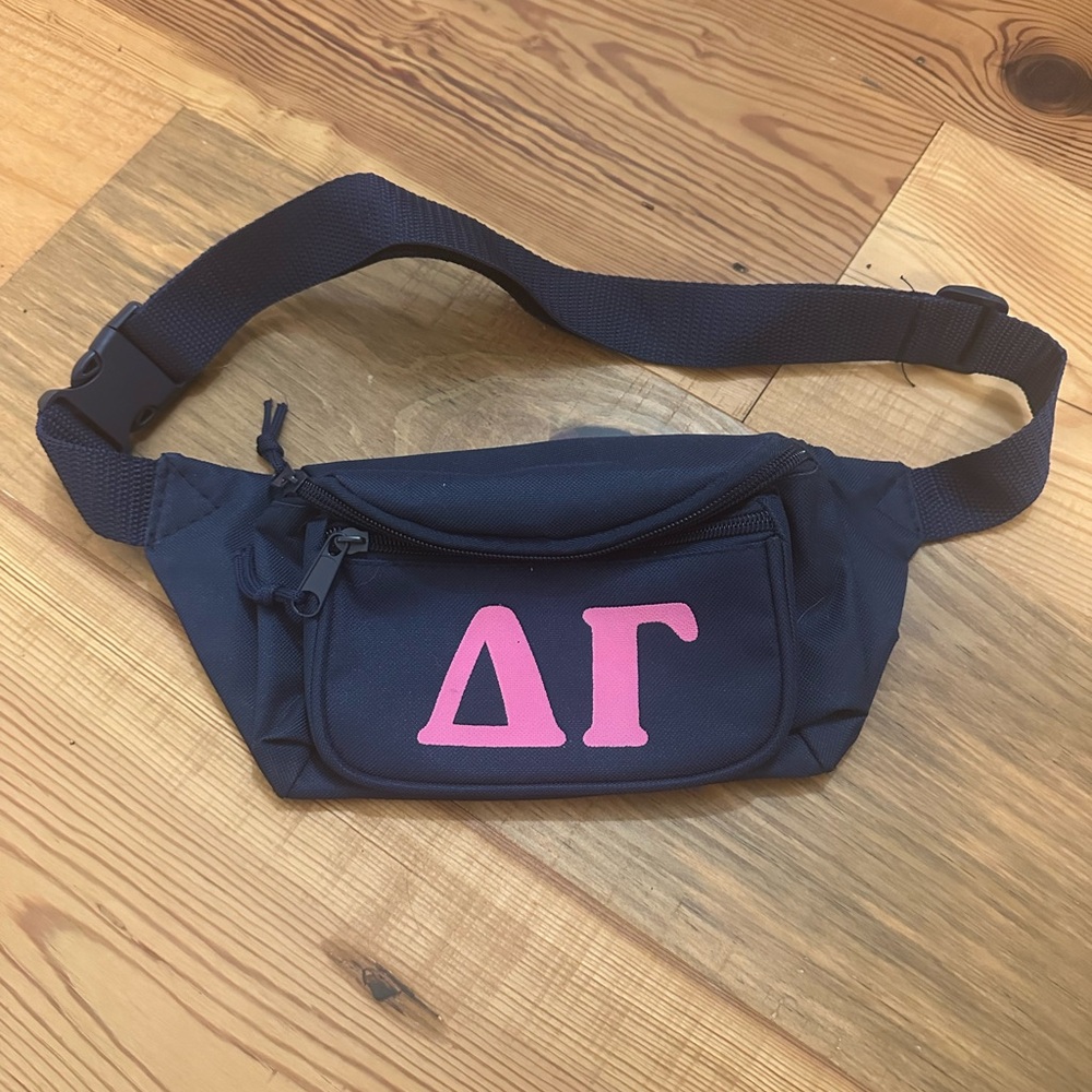 Brand New Delta Gamma Navy Fanny Pack with Pink Letters